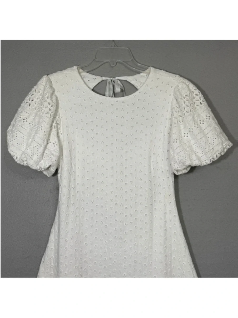Free People Apricot Rose Mini Dress Eyelet Embroidered Lace Puff Sleeve White - Picture 7 of 11